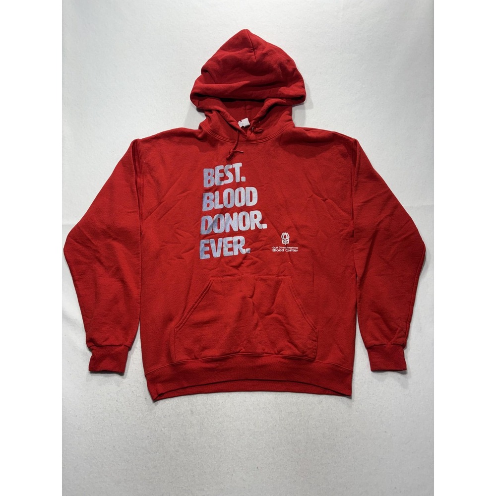 Jerzees Hoodie Mens Large Red Best Blood Donor Ever Fleece Pullover Graphic